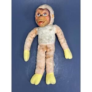 VINTAGE JAPAN 1968 A. D. SUTTON & SONS 13" PLUSH MONKEY DOLL RUBBER FACE